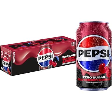 Pepsi Zero Sugar Cola Soda Pop, Wild Cherry & Cream, 12 fl oz Cans (12 Pack), Zero Calories, Zero Sugar