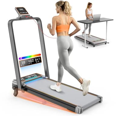 Walking Pad Treadmill with 12% Incline & Dual LED Display, 4 in 1 Walking Pad with Handle Bar, 3.5HP Foldable Under Desk Treadmill, Portable Treadmills for Home 350LBS, 4 Adjustable Incline, RGB Light