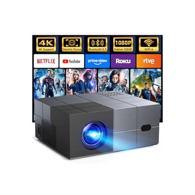 Projector with WiFi 6 and Bluetooth 5.3 - [High Brightness/Electric Focus]Outdoor Movie Projector ,YOWHICK Portable Smart Home Projector 1080P 4K Supported for Movie Night/Home Theater/Bedroom