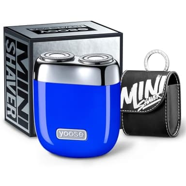 yoose Alloy Mini Shaver, Portable Electric Razor for Men, IPX7 Waterproof, Dry Shave, USB-C Rechargeable, Easy to Clean Magnetic Detachable Head, Cordless Electric Shaver, 60 Mins Runtime, Blue