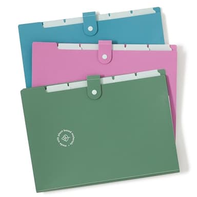 U Brands U-Eco 6 Pocket Poly Expandable Folder, Set of 3, Assorted Brights, Snap Button Closure, Letter Size (6592U01-12)
