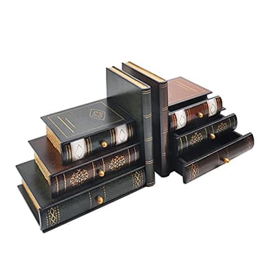 Vintage Wooden Bookends with Drawers – Decorative False Book Shelf Organizer for Home, Office, or Library (311)