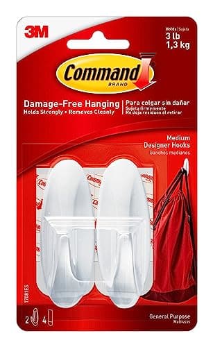 Command Medium Designer Hooks, 2 Hooks and 4 Strips, Damage-Free Hanging Wall Hook with Adhesive Strips, No Tools Great for Hanging, Organization and Storage, Holds up to 3 lb