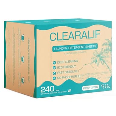 CLEARALIF Laundry Detergent Sheets Up to 240 Loads, FRESH OCEAN - Great For Travel,Apartments, Dorms,Laundry Detergent Strips Eco Friendly & Hypoallergenic