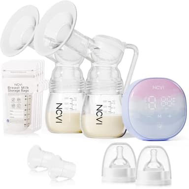 NCVI Double Electric Breast Pump 8122, Portable Milk Breastfeeding Pump with 4 Modes 9 Levels, Hospital-Grade Suction 280mmHg with 21mm & 24mm Flanges for Home, Office and Travel, USB Rechargeable