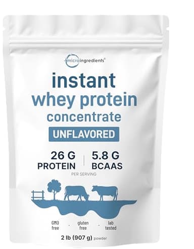 Micro Ingredients Unflavored Whey Protein Powder, 2lbs | Protein Powder for Women & Men | Whey Protein Isolate + BCAAs | Great for Bars, Shakes, Smoothies, Snacks, or Coffee | Non-GMO, Soy Free