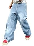 DFGIGT Men's Irregular Sutures Y2k Hip Hop Baggy Jeans Wide Leg Denim Pants Casual Loose Fit Trousers Streetwear Jinco Jeans 2000s Extreme Motion Relaxed Skater Skateboard,A12 Light Blue,X-Small
