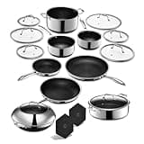HexClad 18 Piece Hybrid Stainless Steel Cookware Set - 6 Piece Pan Set, 6 Piece Pot Set, 7 Quart Deep Fryer and 14 Inch Wok, Stay Cool Handles, Induction Ready, Non-Stick
