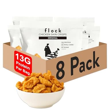 Flock Keto Chicken Skin Chips – Original Flavor, Low Carb, High Protein, Gluten-Free Chicken Crisps, Keto Snack, Low Carb Chips, Protein Crackers, Diet Snacks, 8-Pack (1oz)