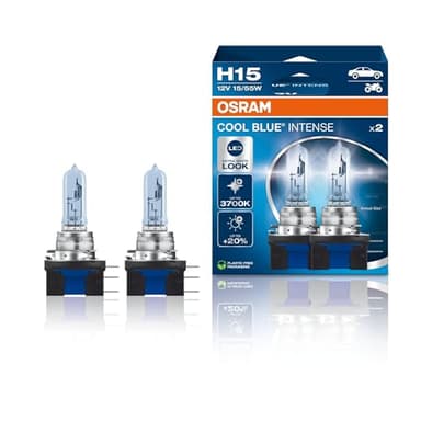 OSRAM COOL BLUE INTENSE H15, +20% more brightness, up to 3,700K, halogen headlight lamp, LED look, duo box (2 lamps) 64176CBN-HCB