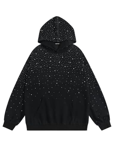 Vamtac Rhinestone Hoodies Men Oversized Hooded Sweatshirts Fashion Casual Hoodie Pullover Y2k Streetwear Tops Black
