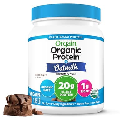 Orgain Organic Vegan Protein Powder + Oat Milk, Chocolate - 20g Plant Based Protein, Gluten Free, No Dairy, Soy or Lactose Ingredients, Low Sugar, Non-GMO, Kosher, For Shakes & Smoothies - 1.05lb