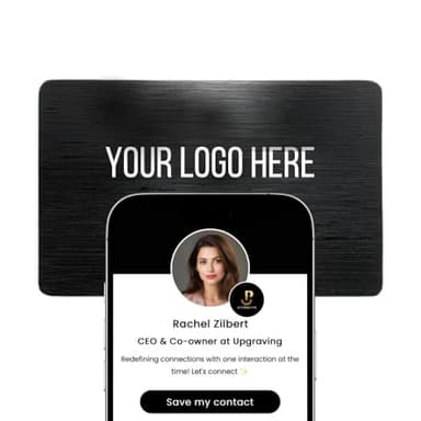 Customizable Black Metal Digital Business Card for Networking - NFC Digital Business Card with QR Code - Tap to Share Technology - No App or Subscription Required (Black)- powered by Upgraving