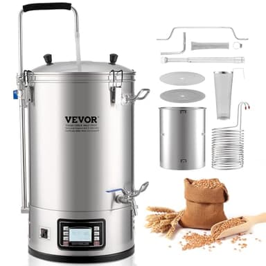 VEVOR Electric Brewing System, 9.2 Gal/35 L Brewing Pot, All-in-One Home Beer Brewer w/Pump, Mash Boil Device w/Panel, Auto/Manual Mode 100-1800W Power 25-100℃ Temp 1-180 min Timer Recipe Memory