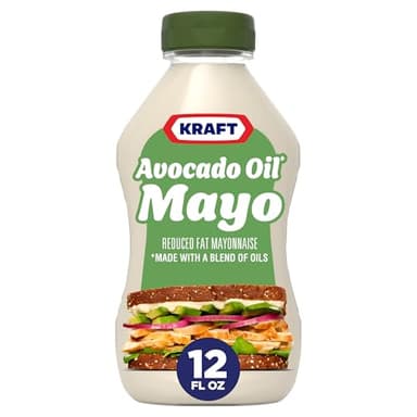 Kraft Mayo with Avocado Oil Reduced Fat Mayonnaise - Classic Creamy Condiment for Sandwiches and Salads, Made with Cage-Free Eggs, For a Keto and Low Carb Lifestyle, 12 fl oz Bottle