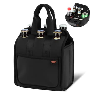 Desing Wish Portable Drinks Tote Bag for 6 PCS Beverage Cans/Bottles, Neoprene Insulated Drinks Can Bottle Carrier Tote Beverages Cans Cooler Bag Holder for Camping, Picnic, Party (Black)