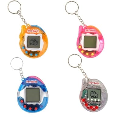 4 Pieces Virtual Electronic Digital Pets Keychains Nostalgic 168 Giga Pets in One Virtual Cyber Digital Nostalgic Handheld Electronic Toys for Kids Funny Play (Transparent Color Version)