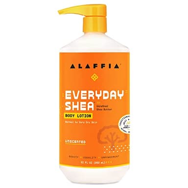 Alaffia EveryDay Shea Body Lotion - Normal to Very Dry Skin, Moisturizing Support for Hydrated, Soft, and Supple Skin with Shea Butter and Lemongrass, Fair Trade, Unscented, 32 Fl Oz