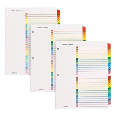 Oxford Binder Dividers, 31 Tabs, Numbered 1–31, 3 Pack, Customizable Table of Contents Page, Reversible Multicolor Tabs, 3-Hole Punched for Binders