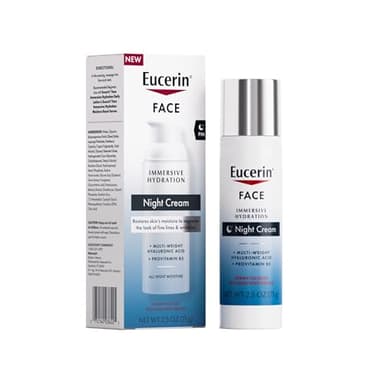 Eucerin Face Immersive Hydration Night Cream with Hyaluronic Acid and Provitamin B5, Ultra-Lightweight Face Moisturizer Smooths Fines Lines and Wrinkles, 2.5 Oz Bottle
