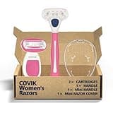 Covik Shave - Razor Handle for Women, 5-Blade Refills, Travel Razors & Mini Razor Blade Cover, Cute and non-slip Handle, for Travel, Pink