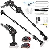 2-IN-1 Cordless Pole Saw, Upgraded Mini Chainsaw with Pole, 21V Electric Pole Chainsaw W/2Pcs 3.0Ah Battery, 33FT/S Speed, 6" & 4" Cutting Capacity, 13FT Max Reach Pole Saw for Tree Trimming Branches