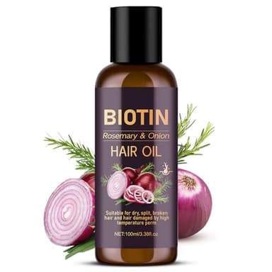 Onion Biotin & Rosemary Hair Oil for Hair Growth, Anti-Frizz Onion Hair Oil for Hydrating, Hair Care Essential Oil Non-greasy for Dry Split Broken and Hair Damaged 3.38 Fl Oz (100ml)