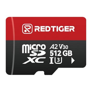 REDTIGER High Speed Micro SD Card with Adapter, 512GB microSDXC UHS-I Class 10, U3, V30 A2, Support for Dash Cameras and Recording 4K Video Recording, Compatible with F7NP&F7NT&F17&VP20&F17PLUS