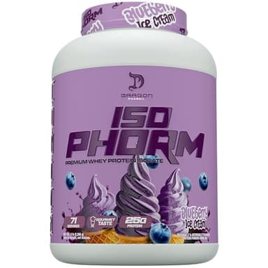 DRAGON PHARMA Isophorm, Hydrolized Whey Protein Isolate, Fast Absorption Premium Whey Protein, Maximize Recovery, Great Tasting, 25g Per Serving (5 lb, Blueberry Ice Cream)