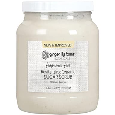 Ginger Lily Farms Botanicals Revitalizing Organic Sugar Scrub, All-Natural Skin Exfoliating Sugar Crystals, 100% Vegan & Cruelty-Free, Fragrance-Free, 64 oz.