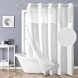 eachope White No Hook Shower Curtain with Snap-in Fabric Liner Set,Slub Textured Fabric Shower Curtains for Bathroom,Hotel Style Modern Shower Curtain,Water Repellent & Washable,71x74(72)