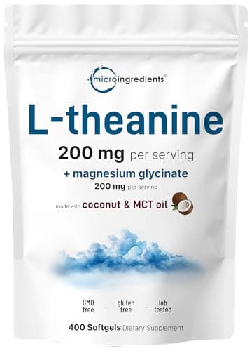 L-Theanine 200mg with Magnesium Glycinate, 400 Coconut MCT Oil Softgels | 2-in-1 Amino Acid & Mineral Complex | Gentle Care All Day & Night
