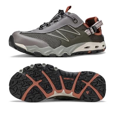 HUMTTO Water Shoes Men, Quick Dry Outdoor Sports Barefoot Shoes Non-Slip Aqua Hiking Sandals for Summer Swimming, Surfing, Kayaking, Diving – Pool, Beach, Lake & River Green 7.5