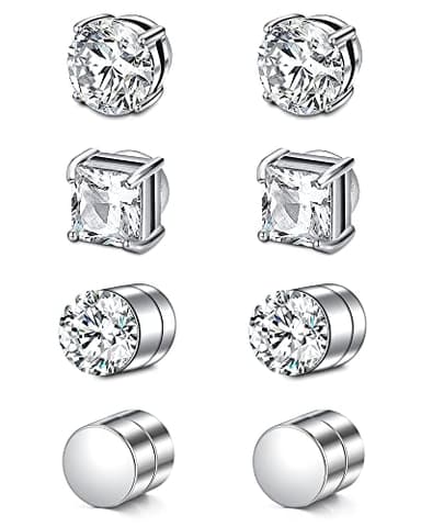 D.Bella Stud Earrings Fake Cubic Zirconia Diamond Earrings for Women Men Silver