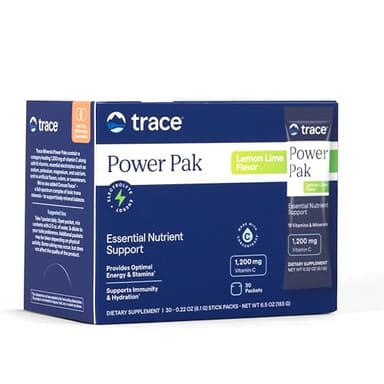 Trace Minerals Power Pak Multivitamin and Multimineral Packets - Electrolyte Support - 1200 mg Vitamin C plus 70+ Trace Minerals - Lemon Lime Flavor - 30 Packets