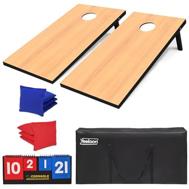 Yeeloon Cornhole Set, Regulation Size Cornhole Boards with 8 Bean Bags and Carrying Case, 4 ft x 2 ft Corn Hole Outdoor Game Toss Board for Adults Outside Activities
