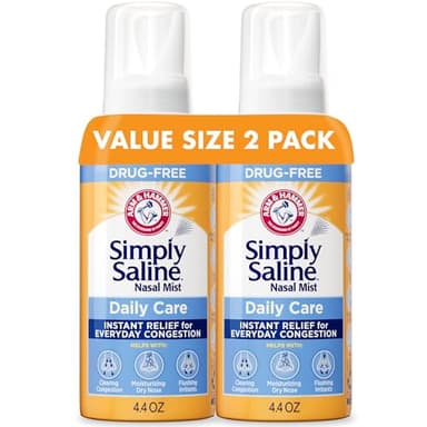 Arm & Hammer Simply Saline Daily Care Nasal Mist 4.4oz, Saline Nasal Spray, Drug-Free, 2-Pack