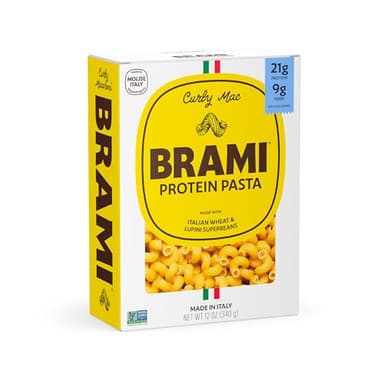 Brami Curly Mac Italian Protein Pasta, Low Carb, High Fiber, Non-GMO, Keto, Made in Italy, Semolina Pasta, Fortified with Healthy Lupini Beans, 12oz