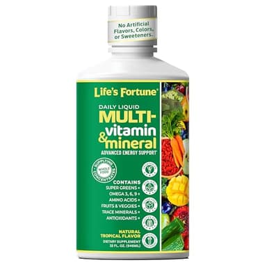 Life's Fortune Liquid Multivitamin for Adults Men & Women, Teens – High Absorption Daily Vitamins – Trace Minerals, Amino Acids with Biotin, L-Arginine, Potassium – Tropical Flavor, Sugar Free, 32 oz