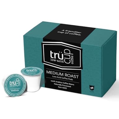 trücup Low Acid Coffee Pods | Medium Roast | 48 Count Recyclable K-Cups Compatible with most brewers | Smooth, Stomach-Friendly Coffee