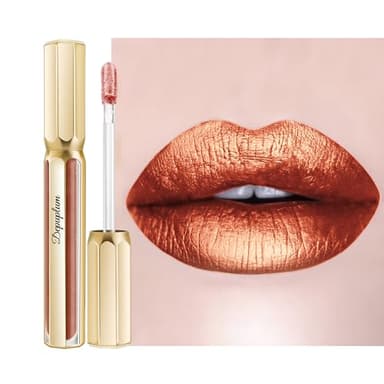 Depuplum Bronze Lipsticks for Women Metallic Lipstick Long Lasting Non Stick Cup Lip Gloss, Metal Shine Lightweight Hydrating Full Coverage Lip Color, DP103 Fantasy