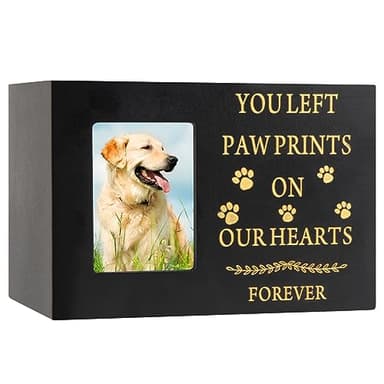 Pet Urns for Dog or Cat Ashes, Wooden Pet Memorial Urns with Photo Frame, Pet Cremation Urns Keepsake Memory Box with Black Flannel as Lining, Loss Pet Memorial Remembrance Gift (Black)