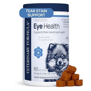 Veterinary Formula Eye Health Supplement for Dogs – Vet-Formulated Tear Stain Chews with Omega 3, Lutein & Cranberry – Smart Vitality Supports Eye Moisture, Stain Reduction & Immunity, 60 Soft Chews