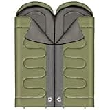 Night Cat Double Sleeping Bag: 2 Person Sleeping Bags for Adults Camping Green Temperature 5-15℃ 4.59x7.55ft All Seasons
