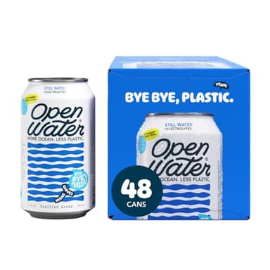 Open Water Still 12oz Cans (4 Cases, 48 Cans) - Sustainable Aluminum Canned Still Water With Electrolytes - 7.0 pH Balanced BPA-Free Ultra-Purified Water