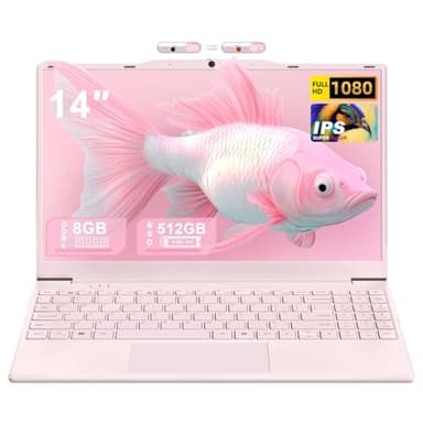 Nmybwo 14" Pink Portable Laptop Computer, N5100 CPU,8GB RAM(Up to 64GB Expansion),512GB NVMe SSD,1920P FHD IPS Display,Win 11 Pro,Numeric Keypad,2.4/5G WiFi,BT4.2,for Student and Business