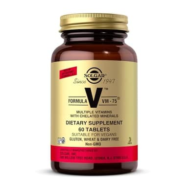 Solgar Formula VM-75, 60 Tablets - Multivitamin with Chelated Minerals - Vitamin A, B6, B12, C, D, E - Biotin, Magnesium, Calcium, Iron, Zinc - Vegan, Gluten Free, Dairy Free, Kosher - 60 Servings