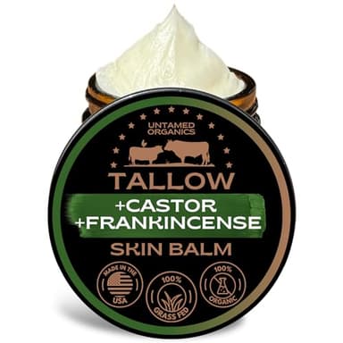 Untamed Organics Handmade Tallow, Castor Oil, and Frankincense Oil Skin Balm - 100% Grass-Fed Tallow for Skin Care - Face & Body Moisturizer for Sensitive Skin, Eczema All-Purpose Balm - 2 FL. oz.