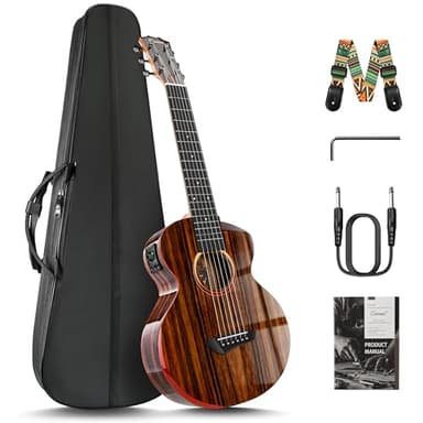 Caramel GEG91 Cutaway Ebony Glossy Guitalele | 30-inch Handmade Professional 6-String Acoustic & Electric Guitalele Kit with Accessories for Travel