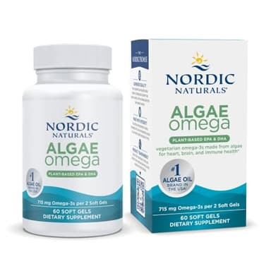 Nordic Naturals Algae Omega - 60 Soft Gels - 715 mg Omega-3 - Certified Vegan Algae Oil - Plant-Based EPA & DHA - Heart, Eye, Immune & Brain Health - Non-GMO - 30 Servings